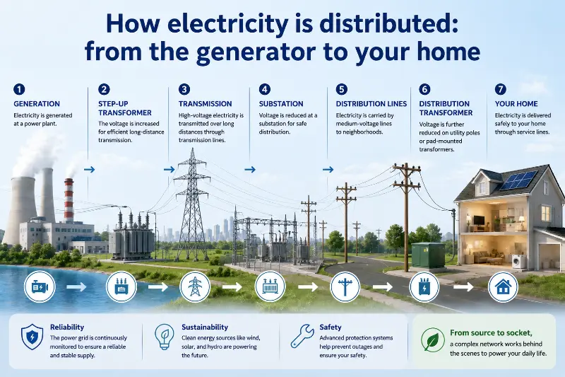 Quomodo distribuitur electricitas: a generante ad domum tuam?